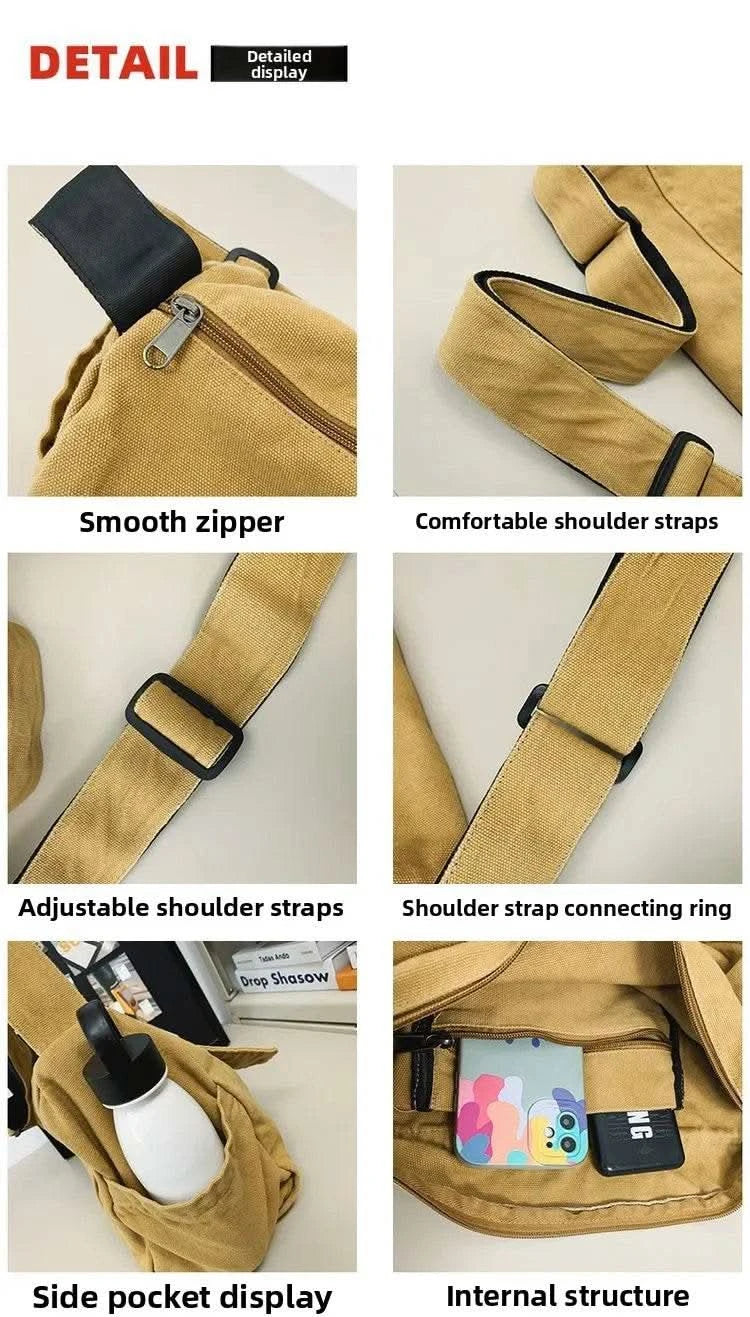 Casual Canvas Messenger Bag Versatile Flip Large Capacity Shoulder Book Bag For Student Adjustable Crossbody Bag For Men Women - M & M Global