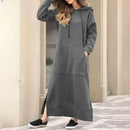 Autumn and Winter New Loose Size Knitted Hooded Long Dress Plush Casual Fashion Dress Large Pocket Skirt Women's Wear - M & M Global