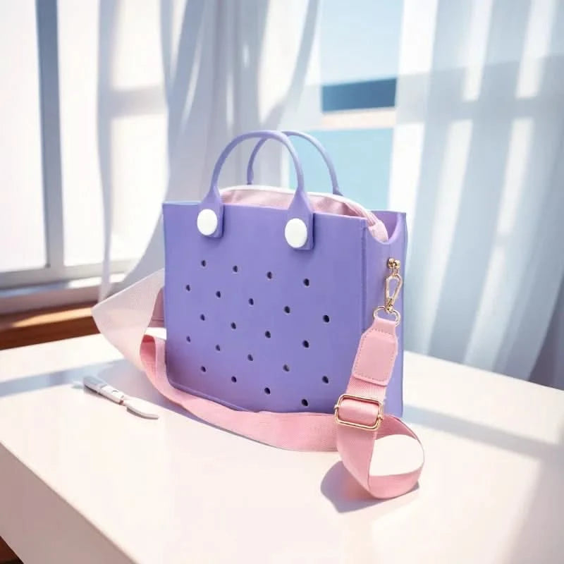 The orange guy Purple Women Fashion New EVA Punched Handbag Casual Waterproof Travel Tote Bag Fit Charms Outdoor Beach Bags - M & M Global