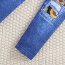 2pcs Girl Sunflower Printed Knitted round Neck Short Sleeved T-shirt Summer Thin Imitation Jeans Slim Fit Long Pants Set