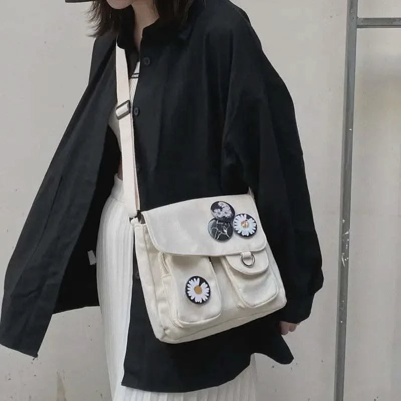 2025 Young Unisex Canvas Messenger Bag Postman Student Shoulder Bag Phone Bookbag Handbags Japanese style Daily Crossbody Bag - M & M Global
