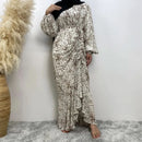Muslim Women's dress Casual print bark crepe long dress Zipper collar long sleeves loose Muslim maxi dress - M & M Global