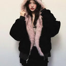 2025 Y2k American new Jacket  Retro Woolen Collar Hoodeds Cotton Plush Men Street Hip Hop Gothic Harajuku Oversize Jacket Coat