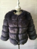DEAT Fashion Orange Imitation Fox Fur Grass Coat Women's Round Neck Plush Thick Jacket Winter New 7A1578