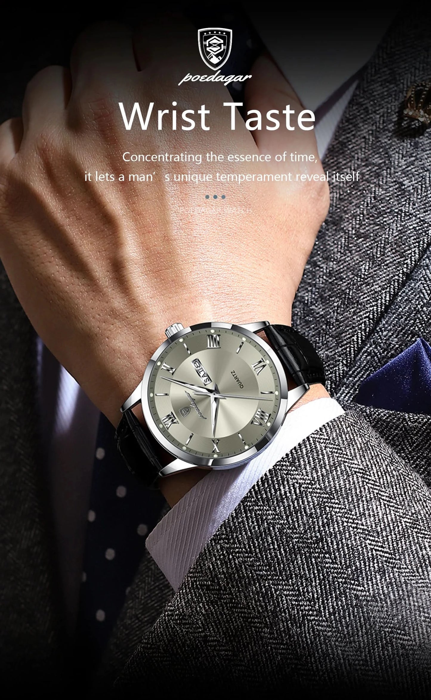 POEDAGAR Top Luxury Watch For Men Military Waterproof Luminous Date Week Man Wristwatch Leather Men's Quartz Watches Sport Reloj - M & M Global