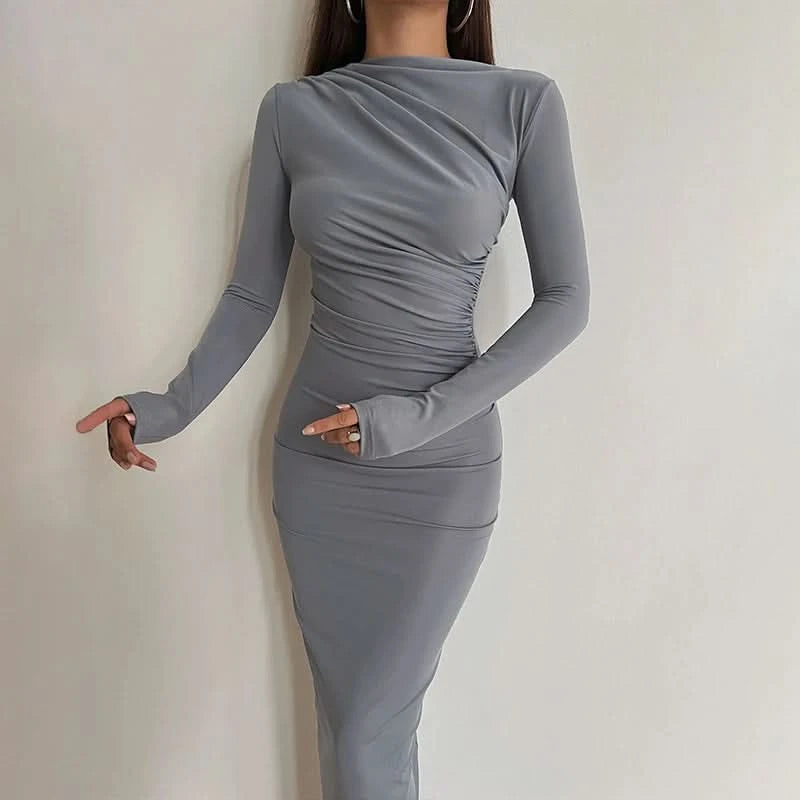 Hawthaw Women 2024 Spring Autumn Long Sleeve Party Club Evening Streetwear Bodycon Long Dress Wholesale Items For Business D3A14 - M & M Global