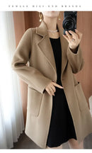Plus Size Women's Long Sleeve Woolen Coat Pure Color Slim Fit Midi Length Spring New Style Compact Size Versatile Quality Pol...