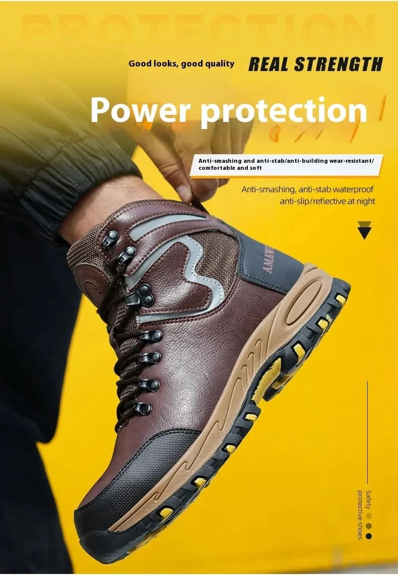 Widen Safety Boots Men Work Indestructible Shoes Climbing Boots Steel Toe Protective Boots Anti-smash Anti-puncture Safety Shoes