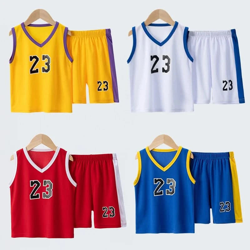 Summer CHILDREN'S Basketball Suit Boys and Girls Sports Vest Shorts Suit 23rd Handsome Boys and Students Vest Suit 2-piece. - M & M Global