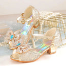 Summer Girls Sandals With Heel Fashion Rhinestone Shiny Glitter Shoes Children Princess Bowtie Pearl Dancing Shoes H876 - M & M Global
