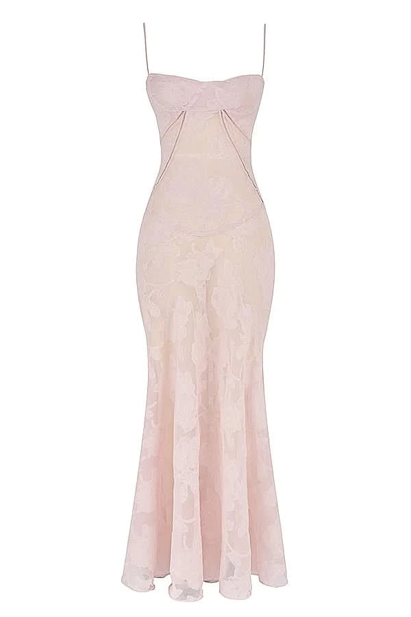 Sexy Lace Jacquard See Through Women Dress Sleeveless Tie Up Backless lace Long Dress Summer Party Ladies Bandage Party Dress - M & M Global