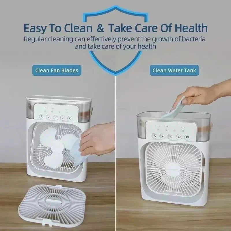 New 3 In 1 Fan AIr Conditioner Household Small Air Cooler LED Night Light Portable Humidifier Air Adjustment Fan Office Home Fan - M & M Global