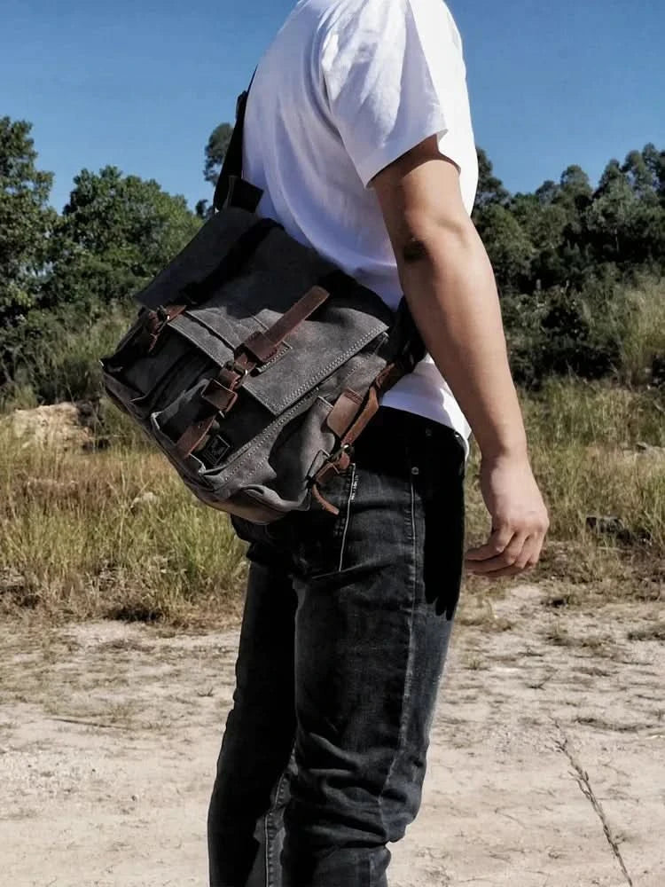 MUCHUAN Canvas Leather Men Messenger Bags   Big Satchel Shoulder Bags Male Laptop Briefcase Travel Handbag - M & M Global