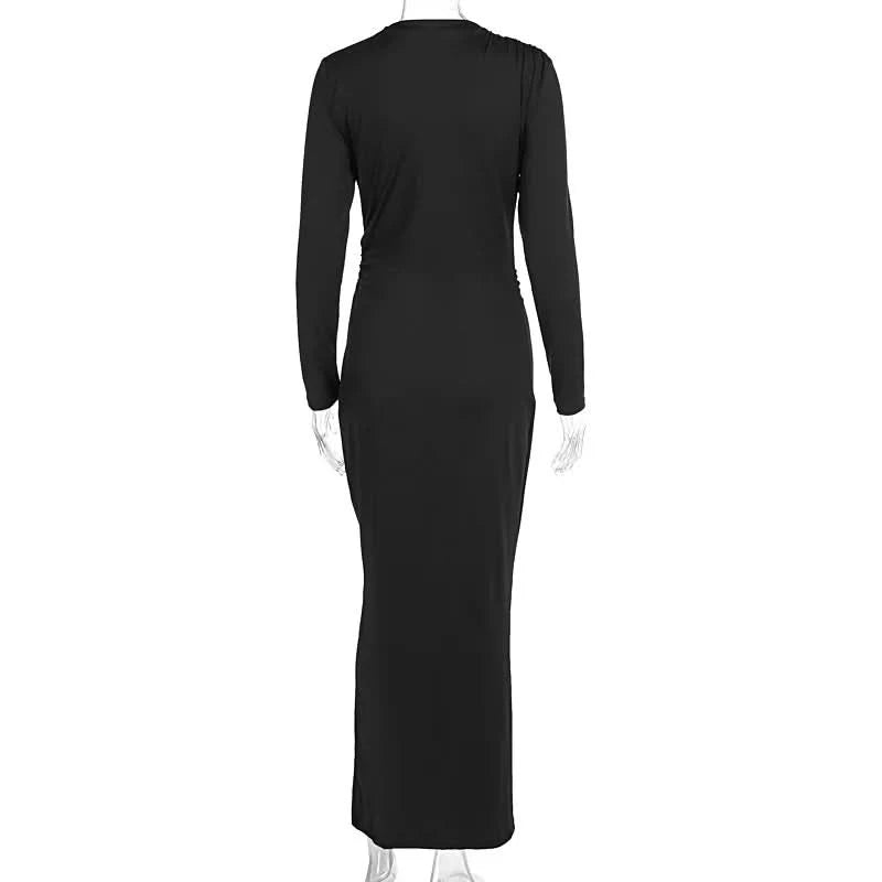 Tossy Fashion Autumn Pleated Long Dress Female High Waist Slim Bandage Solid Elegant Commute Clothes Ladies Y2k Maxi Dress 2024 - M & M Global