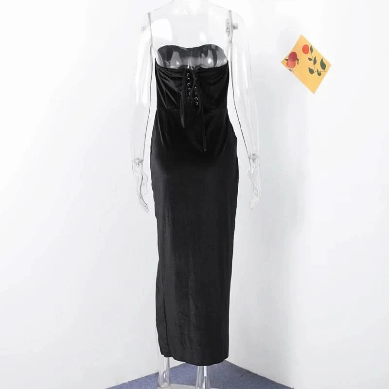 Sexy Strapless Patchwork Long Dress Women Slim Sleeveless Pleated Mermaid Dresses 2025 Spring Summer Lady Evening Solid Robe - M & M Global