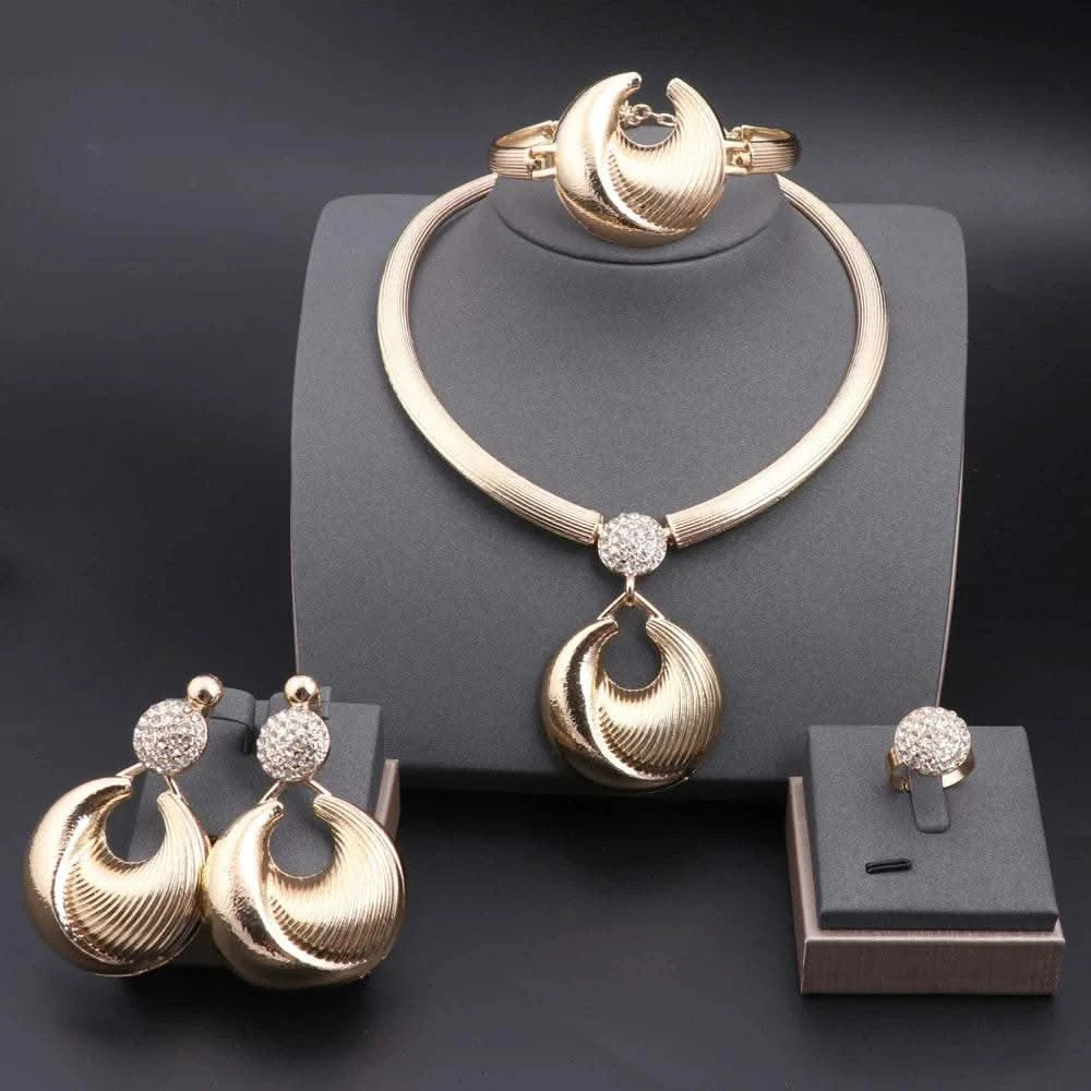 Dubai Jewelry Set For Women Silver Plated Luxury Necklace Earrings Bracelet And Ring Set Jewelry For Wedding Party Trending ﻿ - M & M Global