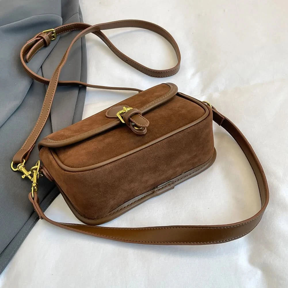 Korean Fashion New Small Square Bag Shoulder Bags Brown Niche Retro Suede Surface Leisure Versatile Trend Lady Crossbody Bags - M & M Global
