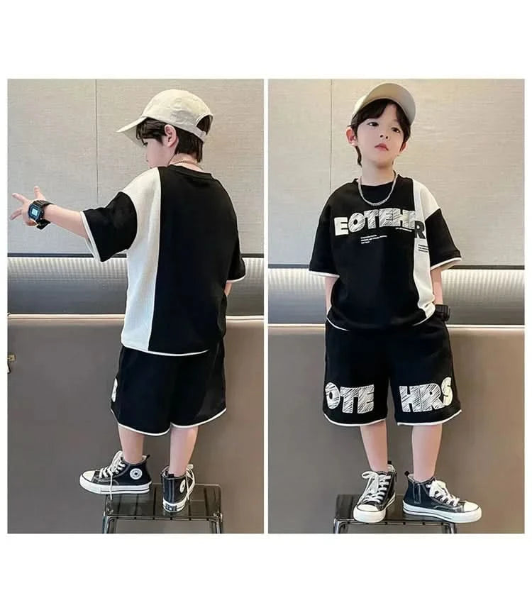 New Summer Teenagers Boys Clothing Sets Child Fashion Letter Top And Shorts 2Pcs Kids Tracksuit 4 5 6 7 8 9 10 11 12 13 14 Years - M & M Global