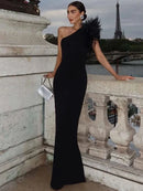 Dulzura Black Sleeveless One Shoulder Maxi Dress For Women Bodycon Sexy Party Elegant Long Dress Birthday Evening Outfit - M & M Global