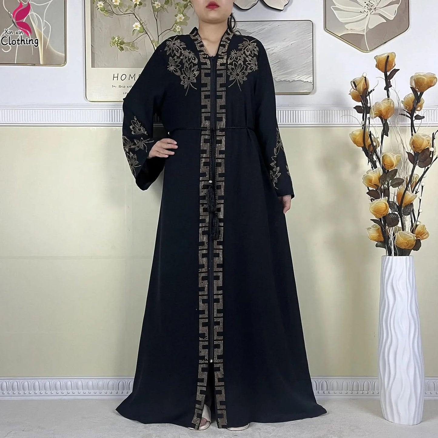 New Muslim Abayas For Women Long Sleeved Dress Dubai Lady Elegant Long Dress Islam Clothing African Abaya Loose Robe With Turban - M & M Global