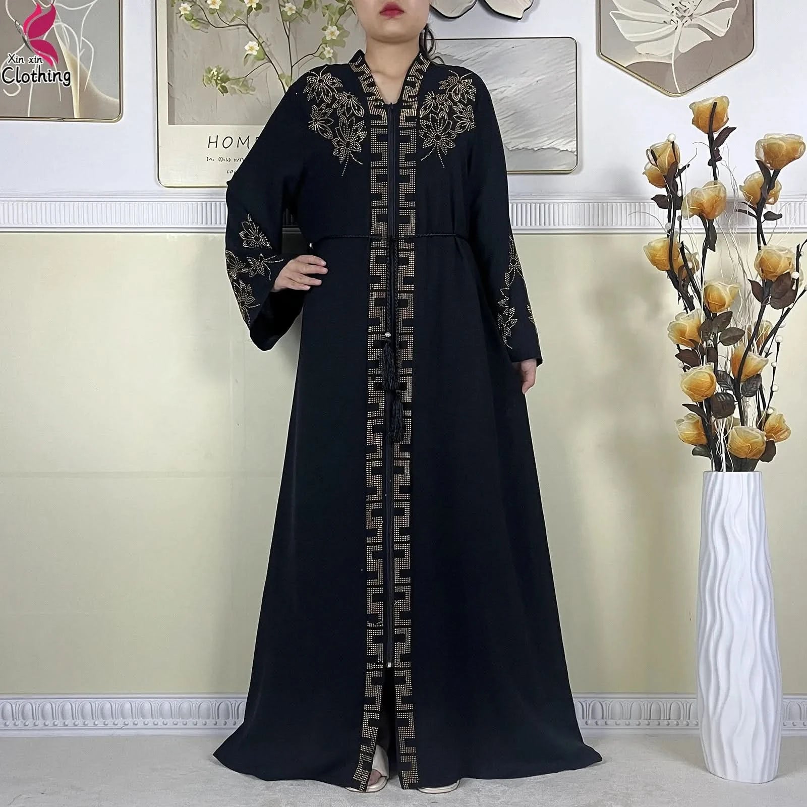 New Muslim Abayas For Women Long Sleeved Dress Dubai Lady Elegant Long Dress Islam Clothing African Abaya Loose Robe With Turban - M & M Global