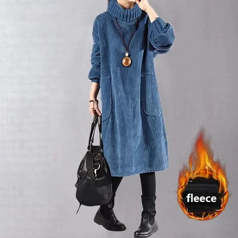 Large Size Women Dress Winter Dress Women Lady Vestidos Long Sleeve Warm Long Dress - M & M Global