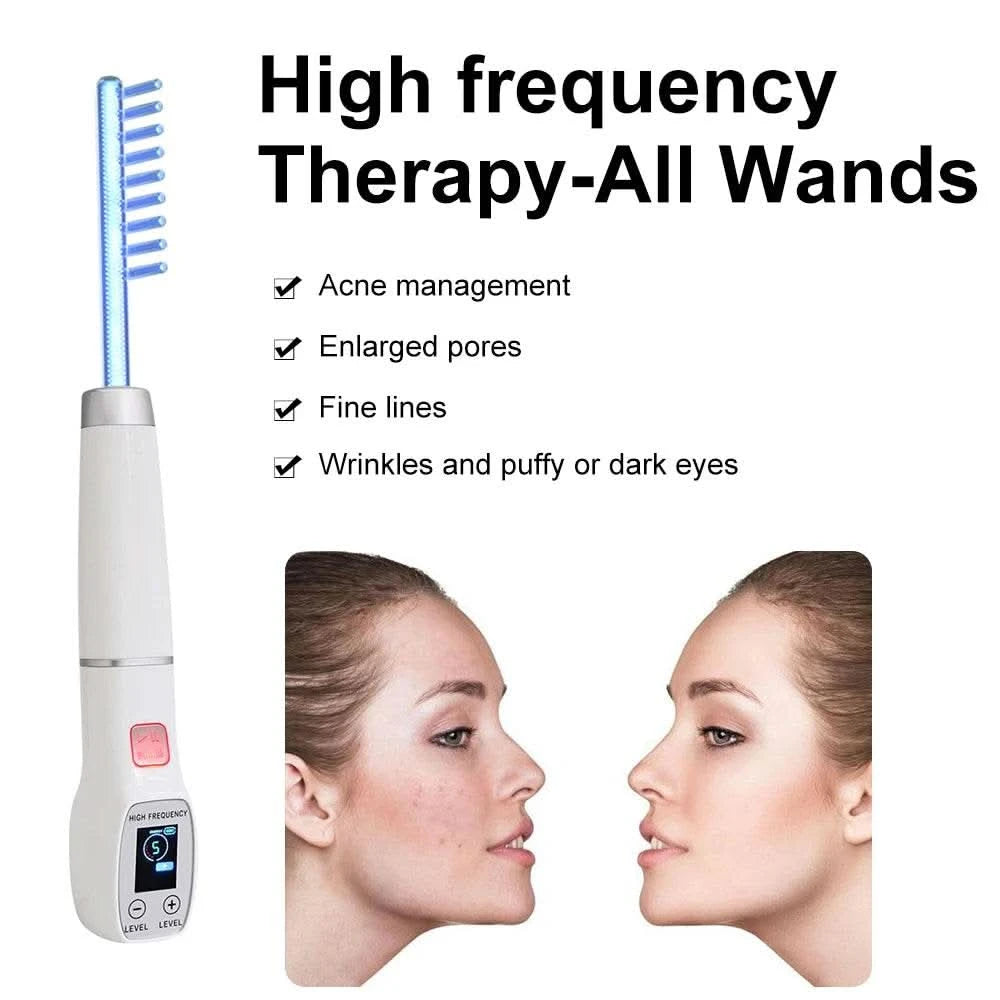 Blue High Frequency Facial Machine Screen Display Neon Electro Therapy Wand Glass Tube Anti Acne Spot Remove Skin Care Device - M & M Global
