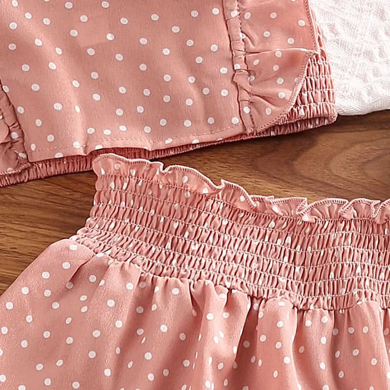 Girls' Clothing Set 5-12T Tri-Color Optional Flying Sleeve Square Collar Vest Top + Lace Skirts  Children Girls Baby Clothes Set - M & M Global