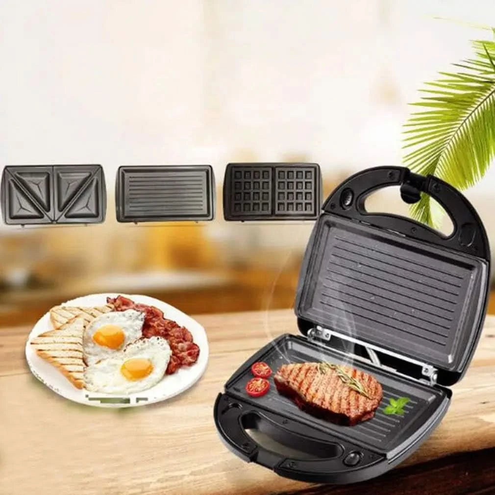 Waffle maker ， 3-in-1 Waffle Machine sandwich maker waffle maker heating electric baking pan steak machine Panini breakfast mach - M & M Global