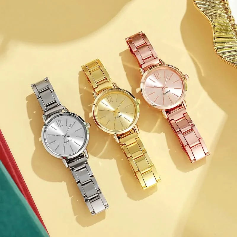 Luxury Watch for Women Simple Round Dial Stainless Fashion Gold Bracelet Quartz Wristwatch Students Ladies Watches Reloj Mujer - M & M Global