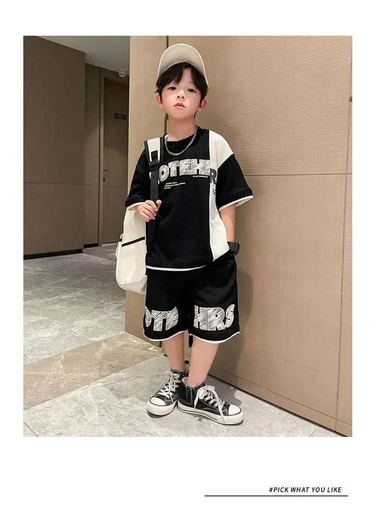 New Summer Teenagers Boys Clothing Sets Child Fashion Letter Top And Shorts 2Pcs Kids Tracksuit 4 5 6 7 8 9 10 11 12 13 14 Years - M & M Global