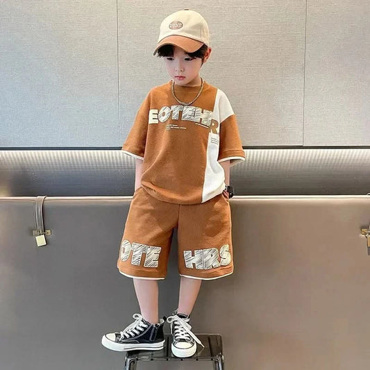 New Summer Teenagers Boys Clothing Sets Child Fashion Letter Top And Shorts 2Pcs Kids Tracksuit 4 5 6 7 8 9 10 11 12 13 14 Years - M & M Global