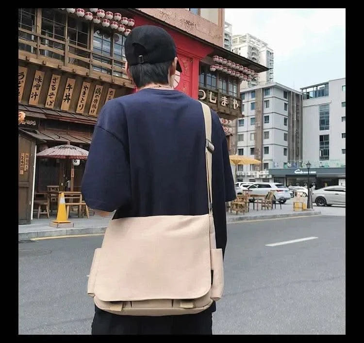 Collage Student School Bags Women&Men Unisex Crossbody Bags Multipockets Messenger Bag Simple Nylon Shoulder Bag - M & M Global
