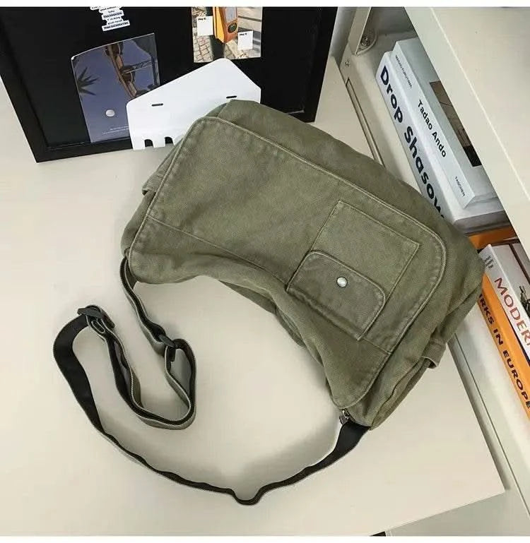 Casual Canvas Messenger Bag Versatile Flip Large Capacity Shoulder Book Bag For Student Adjustable Crossbody Bag For Men Women - M & M Global
