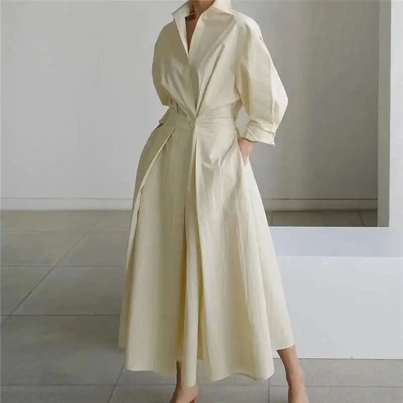 LANMREM Women's Clothing Long Dress Turn Down Collar With Button Pockets Loose Casual Dresses Female Streetwear Fashion 2C2019 - M & M Global