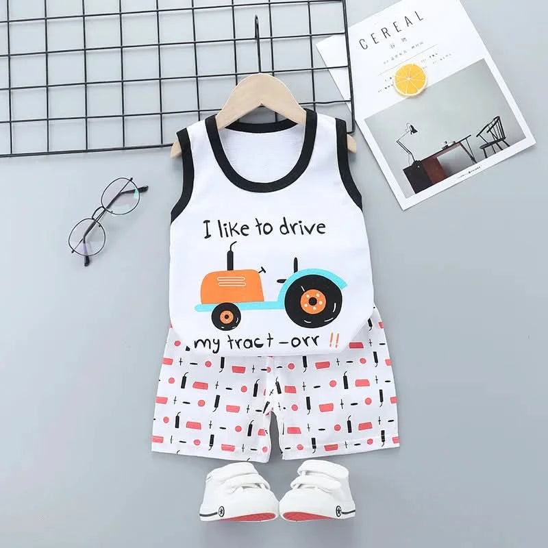 Summer Cute Cartoon 2PCS Kids Baby Boys Girls Cartoon Vest Top Shorts Pants Set Clothes Children Pajamas Girls Clothing Sets - M & M Global