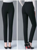2025 Autumn Winter Casual Elegant Office Slimming Solid Color Fleecing Thick Thin Women's Pants Elastic Waist Tight Pencil Pants