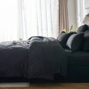 Dark gray comforter and pillows on a bed in a bedroom with light curtains.
Microfiber bedding set

Queen and King bedding

Soft comforter set

Modern bedroom decor

Machine washable bedding

Polyester comforter

Cozy all-season bedding

Brushed microfiber

Lightweight and warm comforter

Bedding set with pillowcases