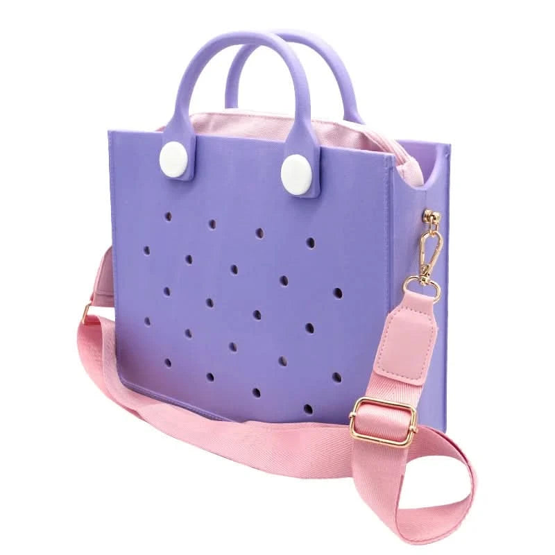 The orange guy Purple Women Fashion New EVA Punched Handbag Casual Waterproof Travel Tote Bag Fit Charms Outdoor Beach Bags - M & M Global