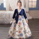 Girls flower pearl long sleeved princess dress 4-12 years old elegant bow printed long dress carnival birthday party performance - M & M Global
