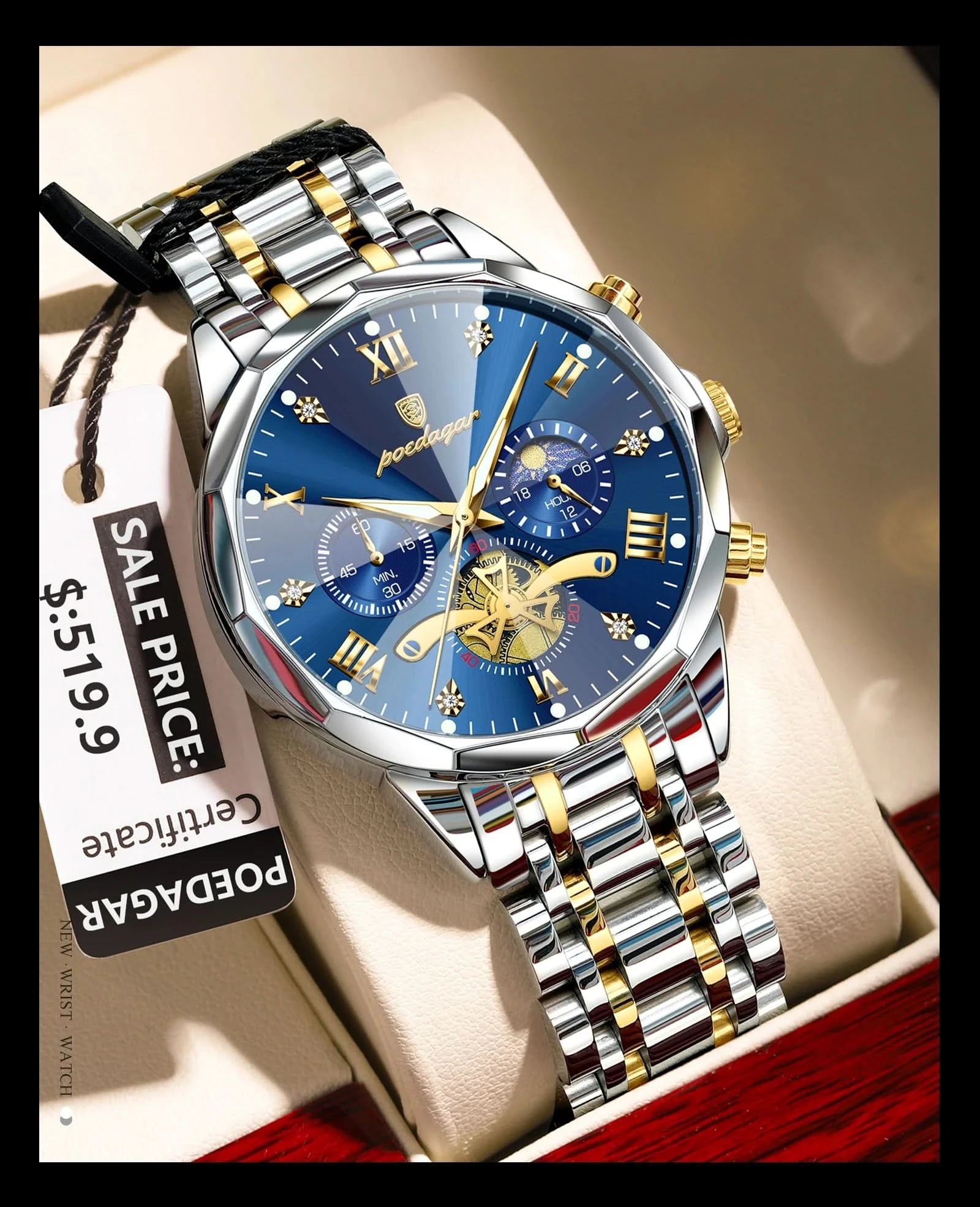 POEDAGAR Luxury Men Watch Top Original Waterproof Luminous Chronograph Man Wristwatch Stainless Steel Quartz Men's Watches Reloj - M & M Global