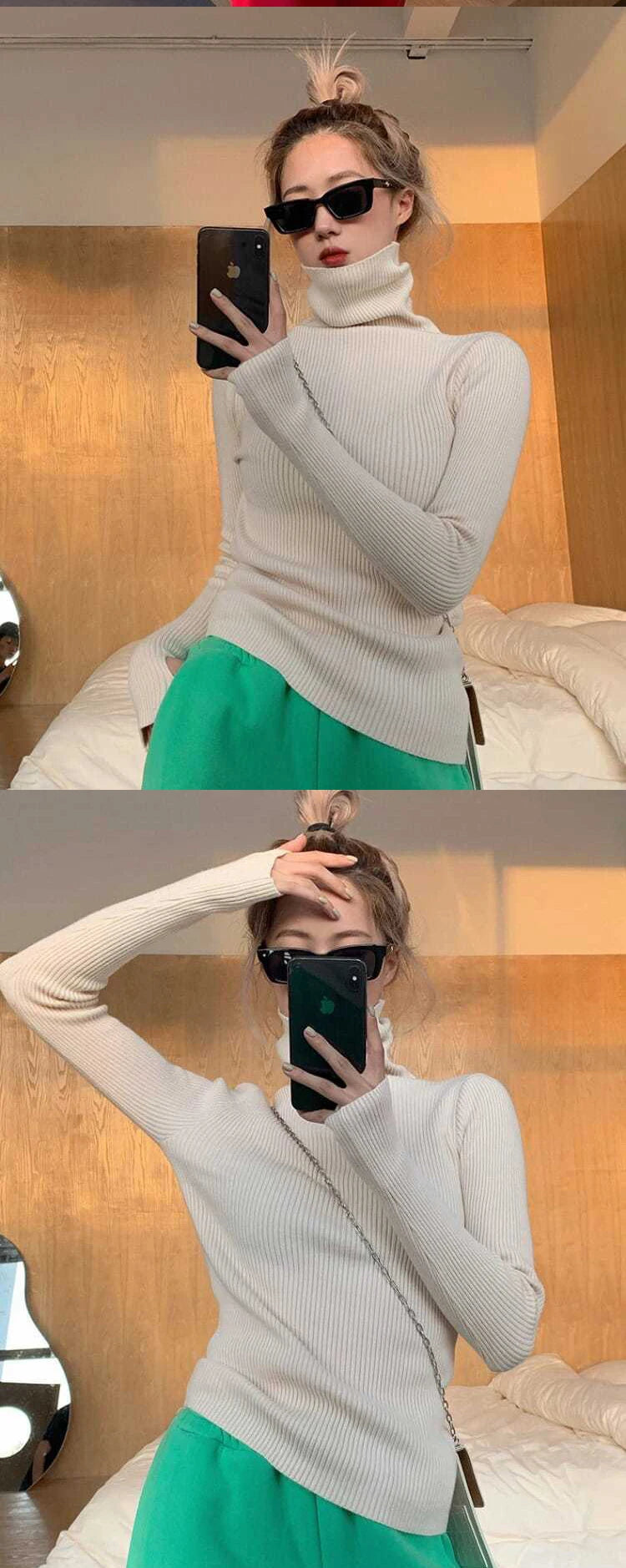 Knitted Sweater Women Korean Version Turtleneck Sweater Winter Solid Color Pullover Slimming Interior Lapping Warm Basic Tops