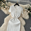 Summer Elastic Women Solid Knit Dress Summer Rose Red Retro Loose Sundress Sets 2024 bodycon Streetwear Sheer Beach Long Dress - M & M Global