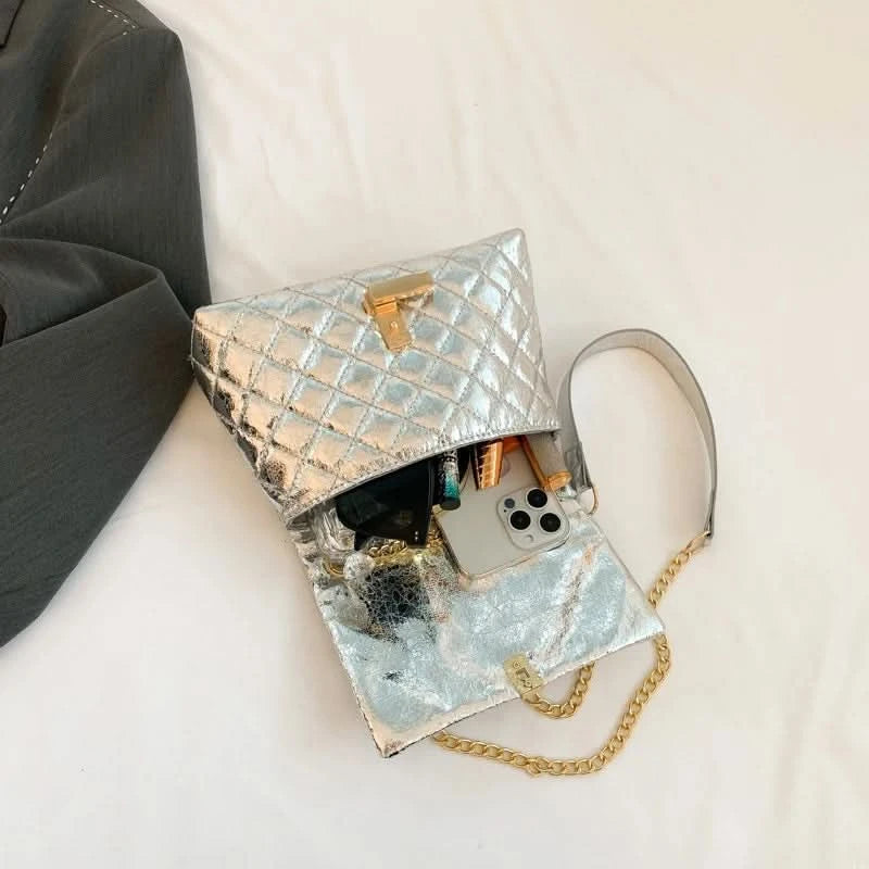 Luxury Laser Design Chevron Quilted Shoulder Bag  Women's High Quality Embroidered Thread PU Leather Crossbody Messenger Bag - M & M Global