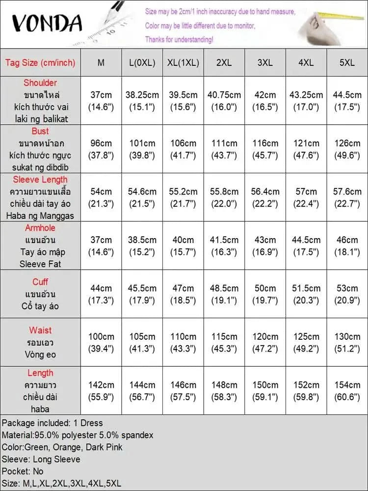 VONDA Women Printed Dress 2024 Vintage Maxi Long Dress Autumn Patchwork Sundress Fashion Elegant Party Vestidos Femme Robe Baggy - M & M Global
