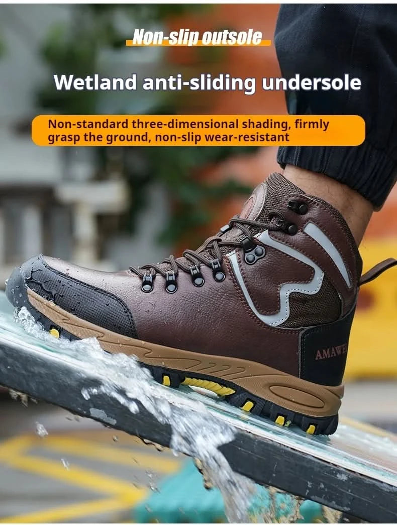 Widen Safety Boots Men Work Indestructible Shoes Climbing Boots Steel Toe Protective Boots Anti-smash Anti-puncture Safety Shoes