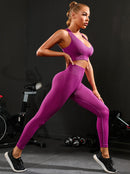 2 Pieces Women's Tracksuit Seamless Yoga Set Workout Sportswear Gym High Waist Leggings Fitness Sports Suits