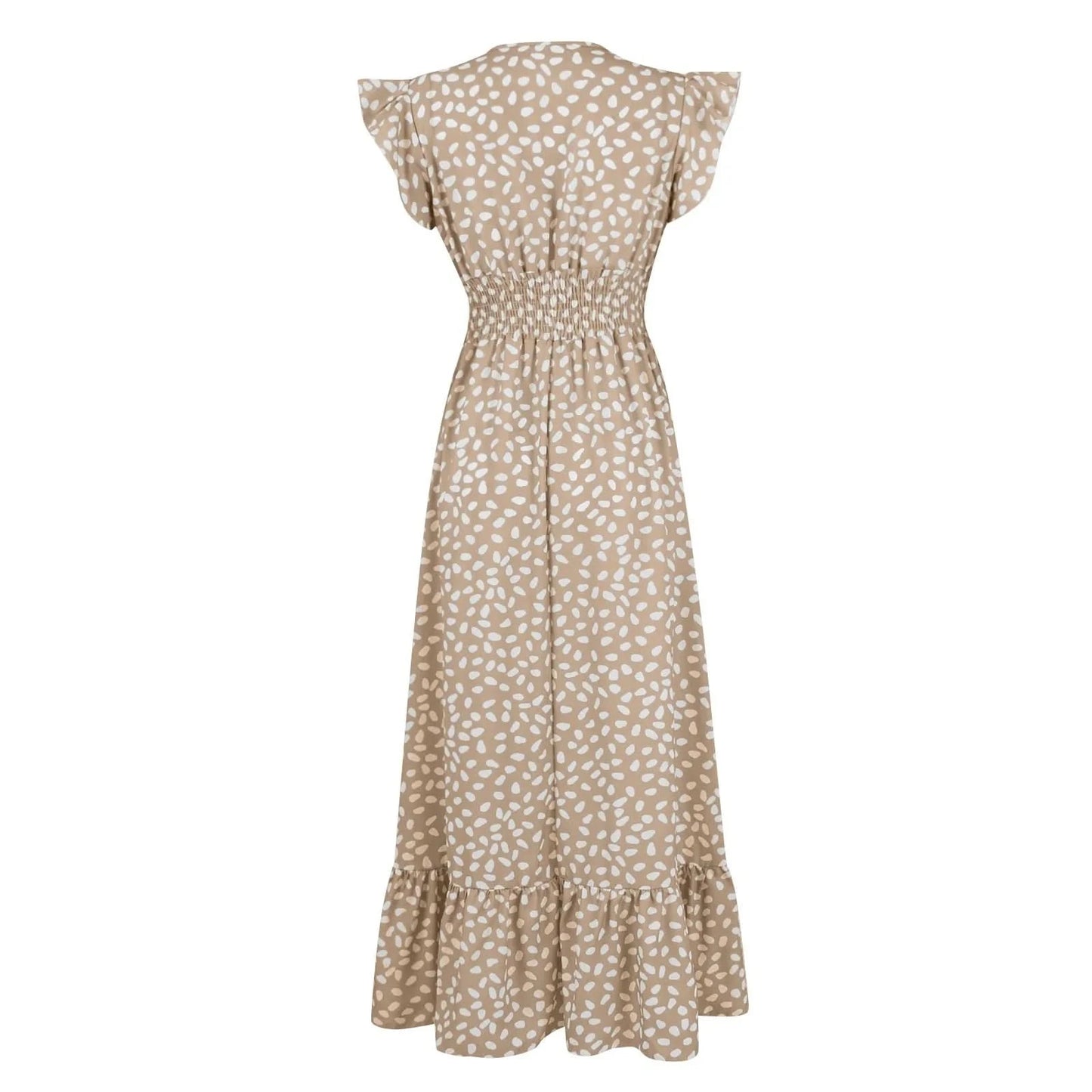 Polka Dot Dress For Women Sexy V-Neck Long Dress Casual And Fashionable Ruffle Edge Short Sleeved High Waisted Dress - M & M Global