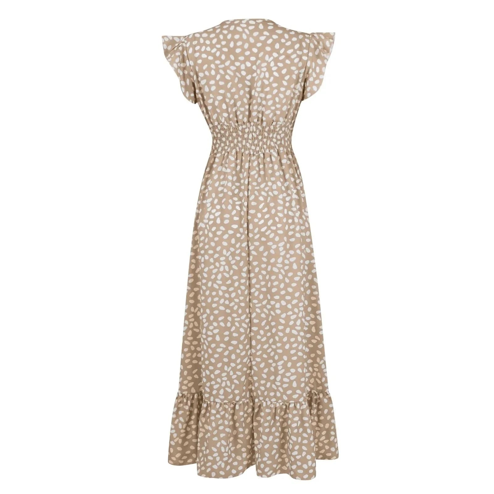 Polka Dot Dress For Women Sexy V-Neck Long Dress Casual And Fashionable Ruffle Edge Short Sleeved High Waisted Dress - M & M Global