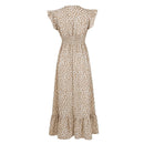 Polka Dot Dress For Women Sexy V-Neck Long Dress Casual And Fashionable Ruffle Edge Short Sleeved High Waisted Dress - M & M Global